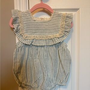 Striped Linen Bubble with Lace Trim